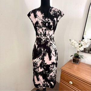 Connected Apparel Black & Blush Abstract Cap-Sleeve Sheath Dress  (Size 6)